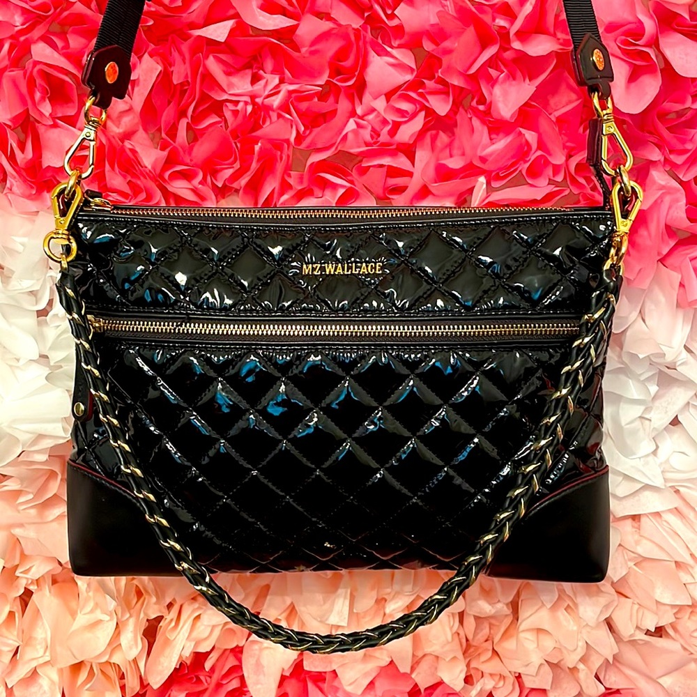 MZ Wallace Black Patent Crosby Crossbody Purse Handbag